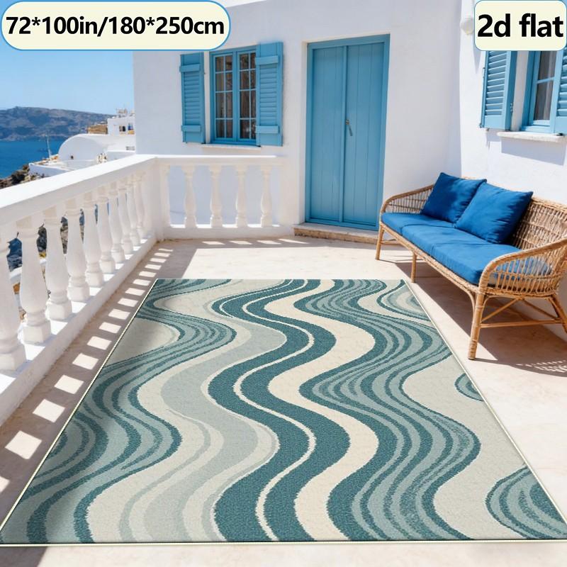 Printed Rug Abstract - พรมปูพื้นลายคลื่นไล่เฉดสีสไตล์วินเทจ, พรมลายคลื่นแบบเรโทรสำหรับตกแต่งพื้นที่ห้องนอน ห้องนั่งเล่น และบ้าน