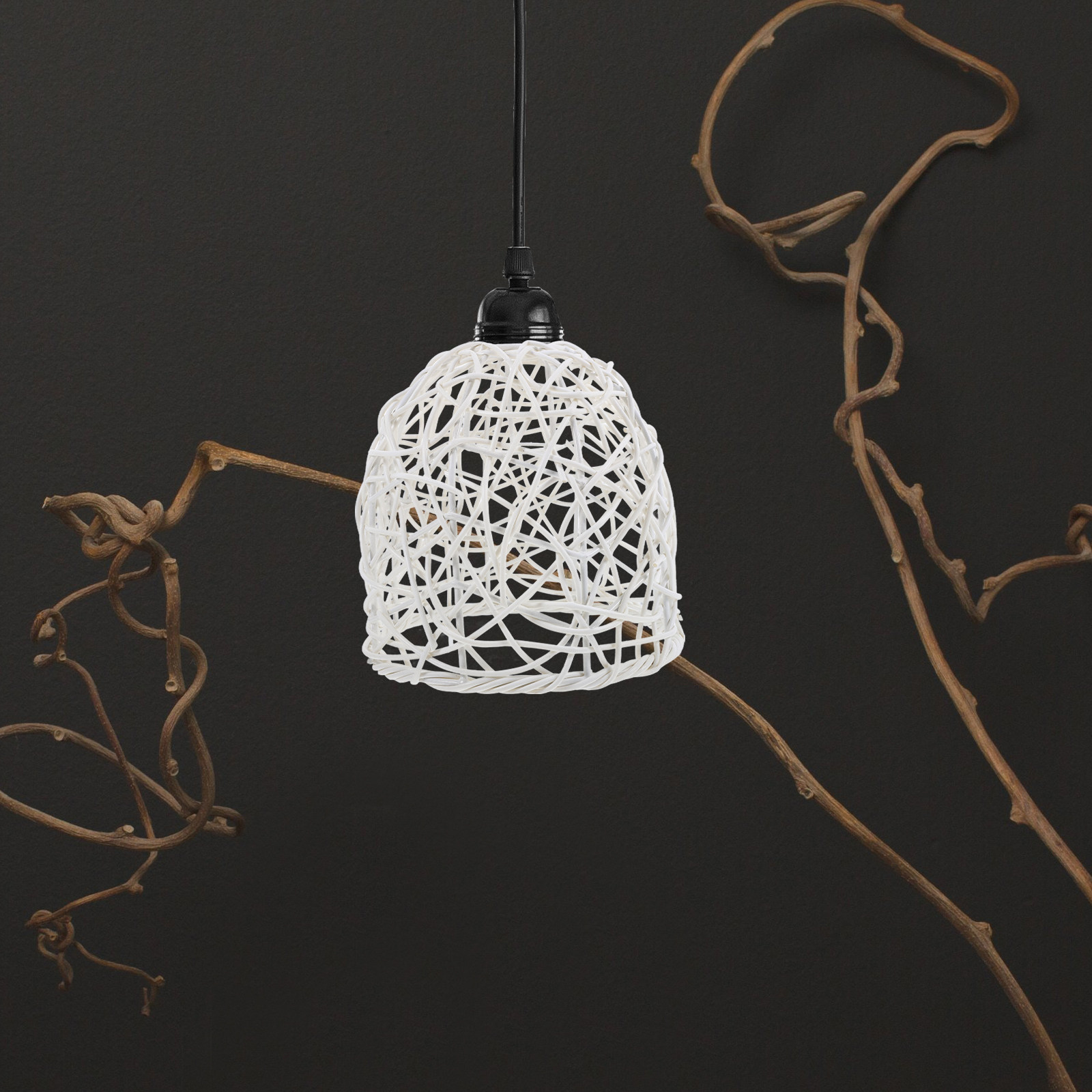 Wicker Pendant Shade - โคมไฟหวาย E27 โคมไฟแขวนเพดาน โคมไฟพลาสติกสีเหลืองลายหวายสไตล์โบโฮ ฝาครอบโคมไฟพัดลมเพดาน โคมไฟสานสำหรับห้องนอน