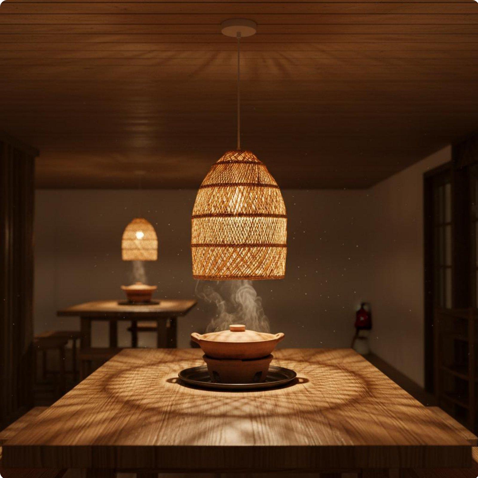 Wicker Pendant Shade - โคมไฟแขวนสไตล์วินเทจทำจากหวายถักแบบเรียบง่ายสำหรับแสงสว่างภายในอาคาร เหมาะสำหรับห้องรับประทานอาหาร ห้องครัว และห้องนอน