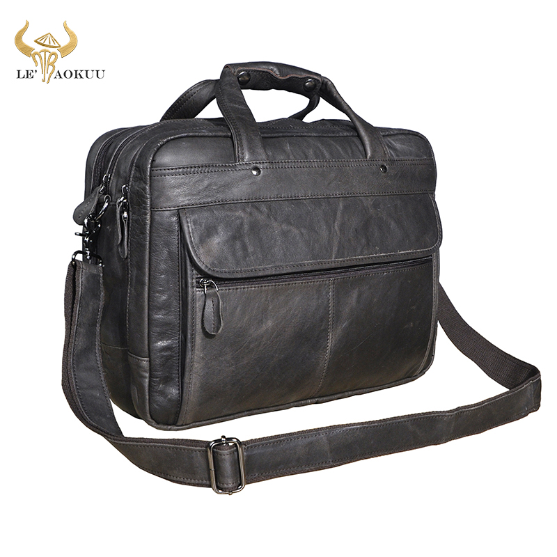 Interior Design Documentation - ผู้ชายหนังแท้ Retro สีเทากระเป๋าเอกสาร Messenger กระเป๋าออกแบบชายแล็ปท็อปเอกสาร Tote