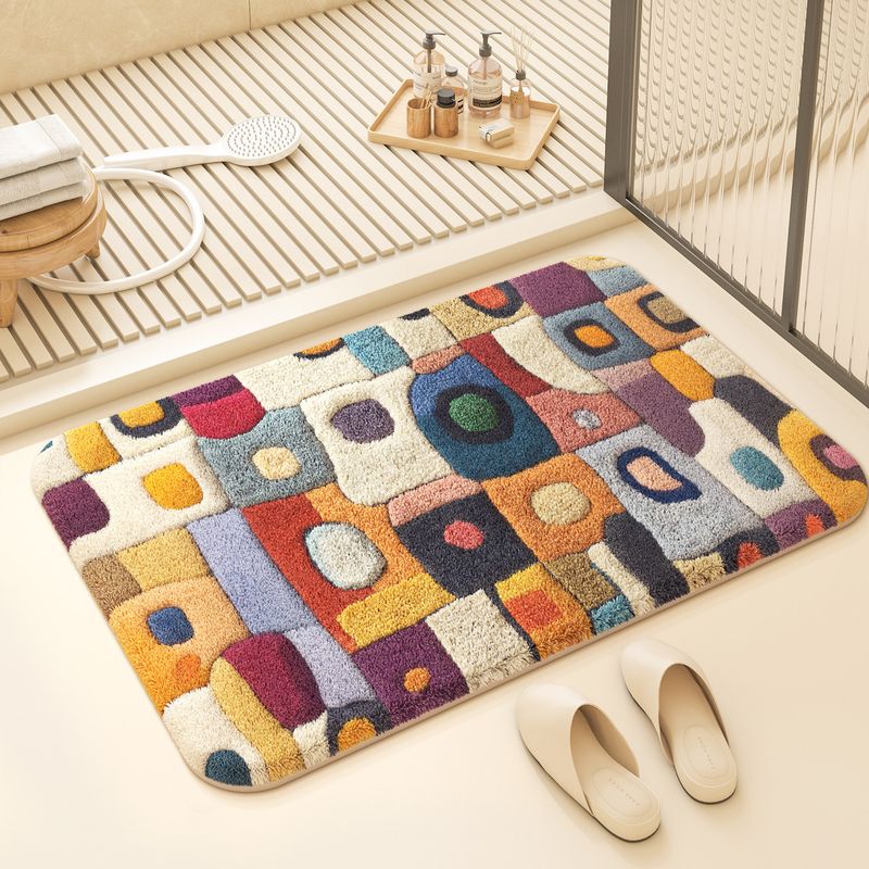 Printed Rug Abstract - พรมเช็ดเท้าห้องน้ำ VIKAMA ลายเรขาคณิตสีสันสดใส สไตล์โมเดิร์น นุ่ม ไม่ลื่น
