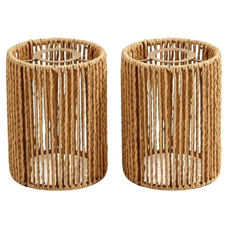 Wicker Pendant Shade - T19C 2 แพ็ค โคมไฟหวายทอมือ โคมไฟเชือกกระดาษทอมือ สำหรับขั้วหลอดไฟ
