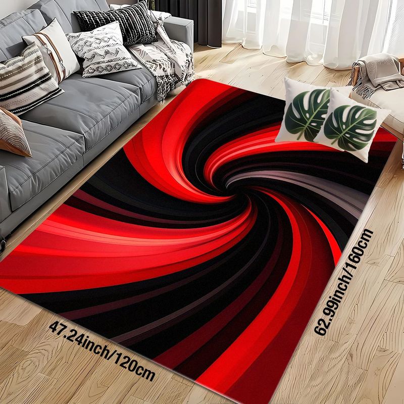 พรมลายสไปรัลสีแดงดำ พรมขนนุ่มล - Printed Rug Abstract บทวิจารณ์และราคา