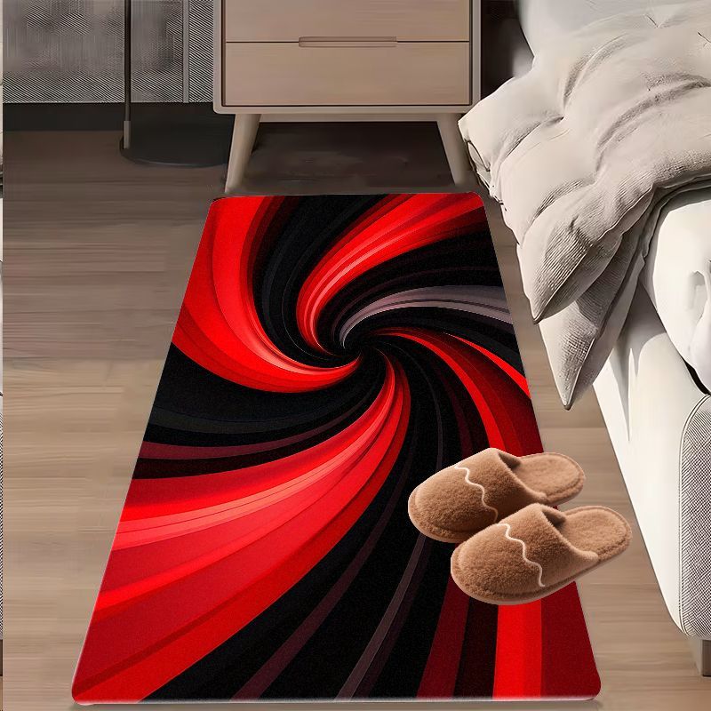 พรมลายสไปรัลสีแดงดำ พรมขนนุ่มล - Printed Rug Abstract บทวิจารณ์และราคา