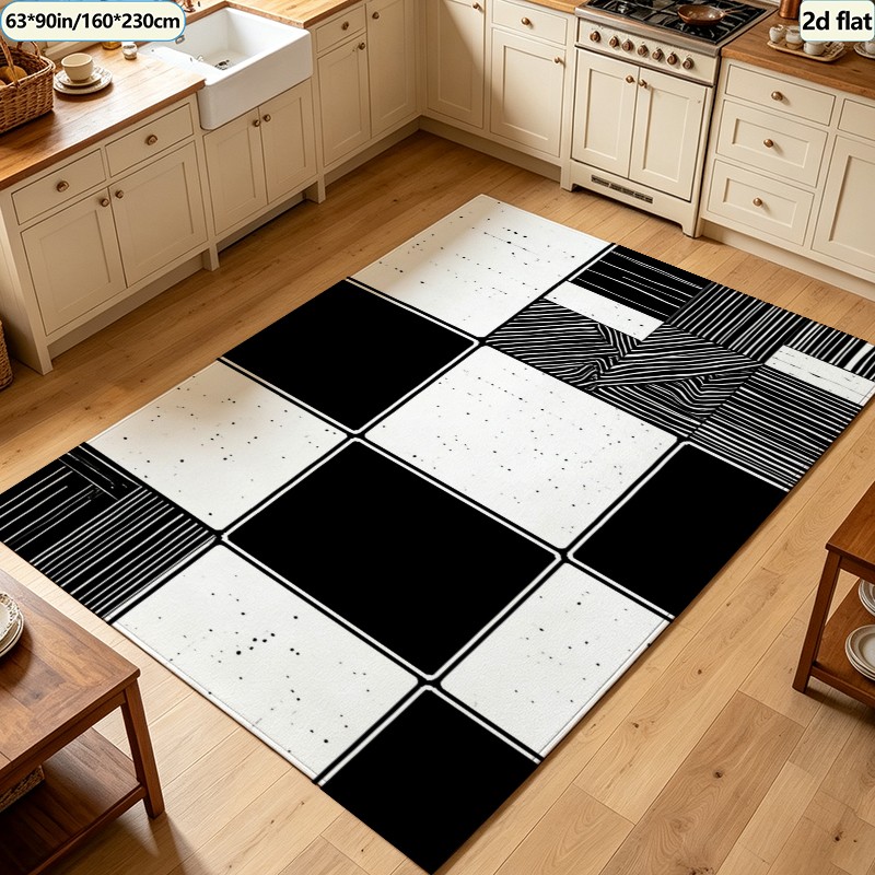 พรมปูพื้นลายกระเบื้องสีดำขาวแบ - Printed Rug Abstract บทวิจารณ์และราคา