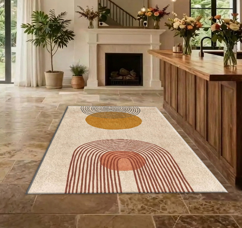 พรมปูพื้นลายเรขาคณิตโค้งแบบโบโ - Printed Rug Abstract บทวิจารณ์และราคา