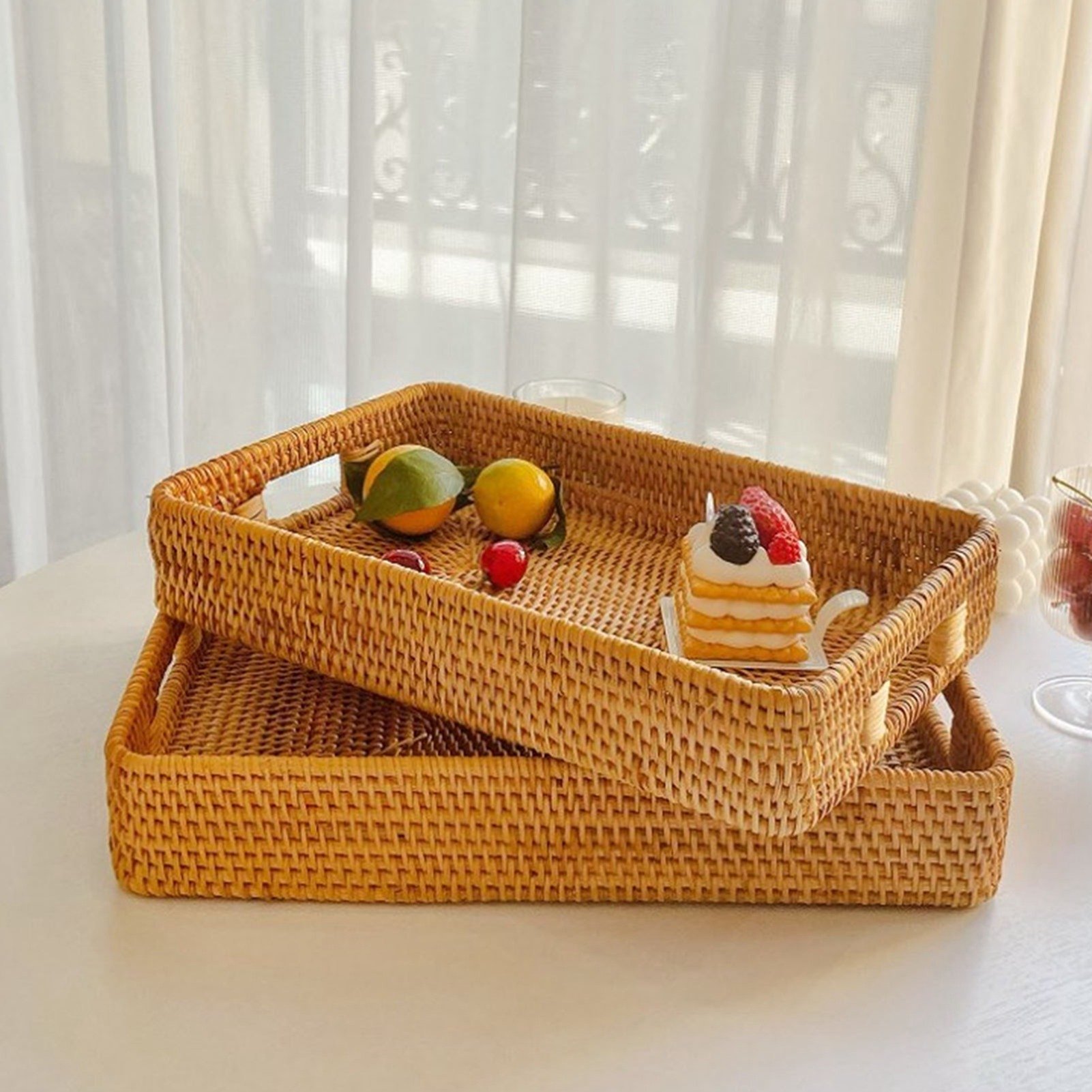 ถาดเสิร์ฟ E5 พร้อมหูจับ ทรงสี่ - Rattan Tray Handle บทวิจารณ์และราคา