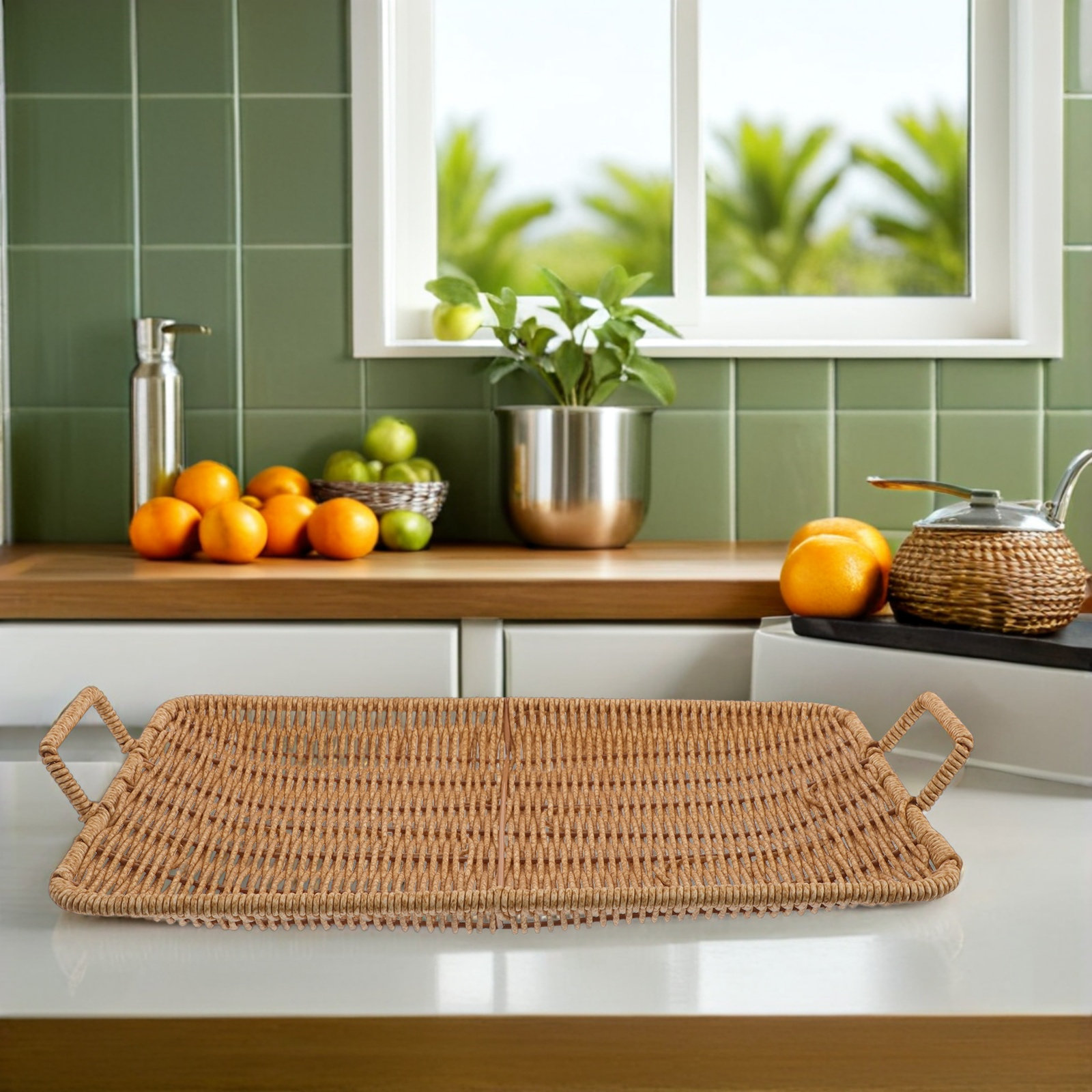 ถาดสี่เหลี่ยมผืนผ้าขนาดเล็กทำจ - Rattan Tray Handle บทวิจารณ์และราคา